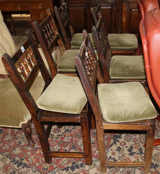 Matched set of 6 Continental bobbin-back woodseat chairs, 18th century